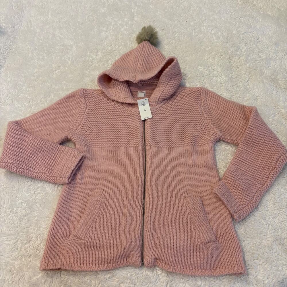 Gap Girls Pink Zip Up Crochet Sweater Wool Blend Cottagecore Soft Outdoors Sz L
